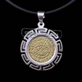 24k Gold Plated Sterling Silver Necklace w/ Rubber Cord - Phaistos Disk (32mm)