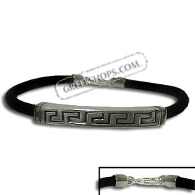 Rubber Bracelet - Round Sterling Silver Greek Key (.4cm)