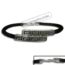 Rubber Bracelet - Round Sterling Silver Double Greek Key (.4cm)