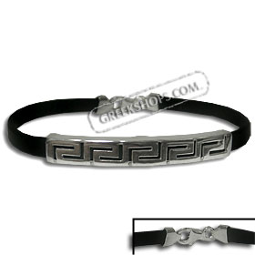 Rubber Bracelet - Sterling Silver 5 Greek Key (.5cm)