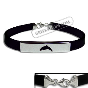 Rubber Bracelet - Sterling Silver Minoan Dolphin (.7cm)