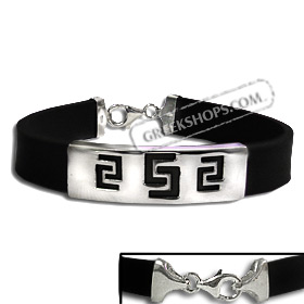 Rubber Bracelet - Sterling Silver Large Triple Greek Key Cutout (1cm)