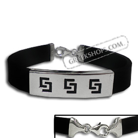 Rubber Bracelet - Sterling Silver Medium Triple Greek Key Cutout (1cm)