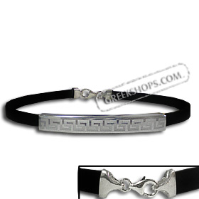 Rubber Bracelet - Sterling Silver Small Greek Key Sandblast (.4cm)