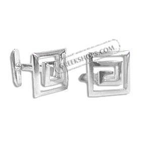 Sterling Silver Cufflinks -  Greek Key Square (15mm)