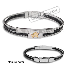 The Hephaestus Collection - Rubber and Steel Bracelet with 18k Gold Emblem - Warrior
