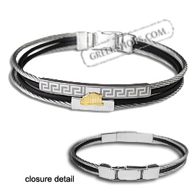 The Hephaestus Collection - Rubber and Steel Bracelet with 18k Gold Emblem - Parthenon