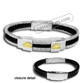 The Hephaestus Collection - Rubber and Steel Bracelet with 18k Gold Emblem - Double Parthenon