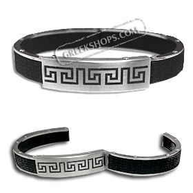 Rubber and Stainless Steel Bracelet with Hinge Opening - Greek Key