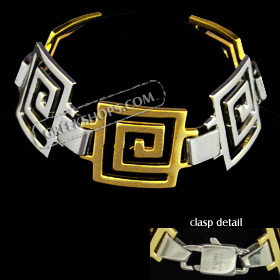 Stainless Steel Bracelet with Gold Plating - Large Greek Key
