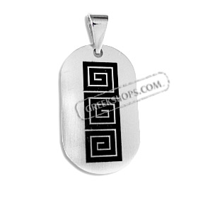 Stainless Steel Pendant - Oval Greek Key Motif (32mm)