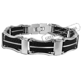 Rubber and Stainless Steel Bracelet - Greek Key Motif