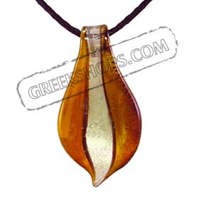Murano Glass Teardrop Pendant - Amber & Silver