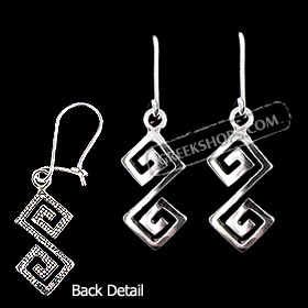 Sterling Silver Hook Earrings - Handcrafted Double Greek Key Motif Links (38mm)