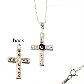 Sterling Silver Car Rear-View Mirror Charm - Cross w/ Mati Evil Eye
