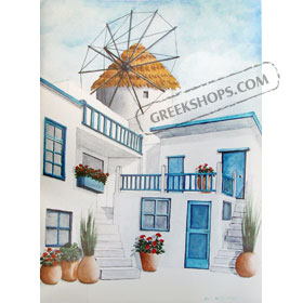 Street With Windmill by Bill Williams 14.5 x 20 in.