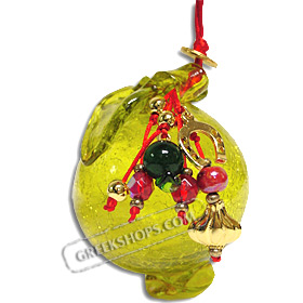 Glass Pomegranate Good Luck Ornament (Gouri) - 3.5" yellow round