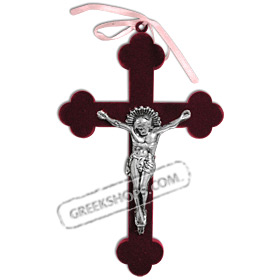 Metal Crucifix with Red Velvet Cross - Medium