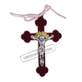 Metal Crucifix with Red Velvet Cross - Small