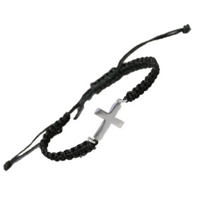Black Komboskini Macrame Adjustable Bracelet with Sterling Silver Cross (26mm)