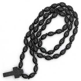 Greek Orthodox Wooden Black Oval Bead Prayer Rope w/ cross, Greek Rosary style 104