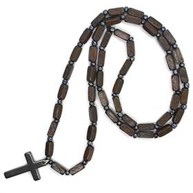 Greek Orthodox Wooden Bead Prayer Rope w/ Hematite cross, Greek Rosary style 108