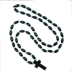 Greek Orthodox Black Wooden Bead Prayer Rope w/ cross, Greek Rosary style 115