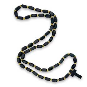 Greek Orthodox Black Wooden Bead Prayer Rope w/ cross, Greek Rosary style 116