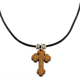 Wooden Budded Cross Necklace (25mm)