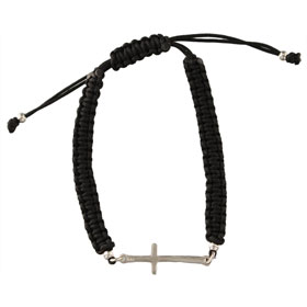 Black Komboskini Bracelet with Sterling Silver Cross (26mm)