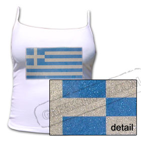 Greek Flag Rectangle Sparkling Spaghetti Strap Shirt