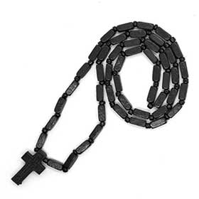 Greek Orthodox Wooden Black Bead Prayer Rope w/ cross, Greek Rosary style 103