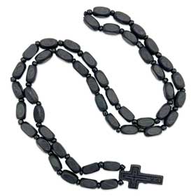 Greek Orthodox Black Wooden Bead Prayer Rope w/ cross, Greek Rosary style 113