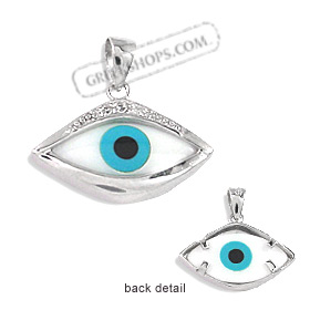 The Amphitrite Collection - Sterling Silver Pendant - Mother of Pearl Eye with Cubic Zirconia (23mm)