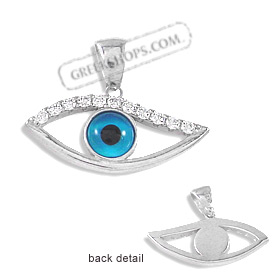 The Amphitrite Collection - Sterling Silver Pendant - Eye with Cubic Zirconia (23mm)
