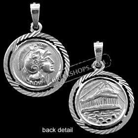 Platinum Plated Sterling Silver Pendant - Athena and Parthenon (17mm)