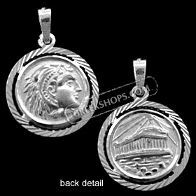 Platinum Plated Sterling Silver Pendant - Alexander and Parthenon (17mm)
