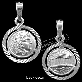 Platinum Plated Sterling Silver Pendant - Alexander and Parthenon (14mm)