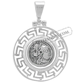 Sterling Silver Pendant - Athena w/ Greek Key Motif Border (25mm)