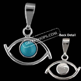 Sterling Silver Eye Shaped Pendant w/ Turqoise Stone