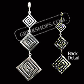 Sterling Silver Pendant - Triple Greek Key Motif Diamond (75mm)