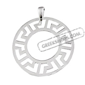 Sterling Silver Pendant - Large Greek Key Motif Circle (44mm)
