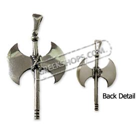 Sterling Silver Pendant - Decorated Minoan Double Axe (43mm)