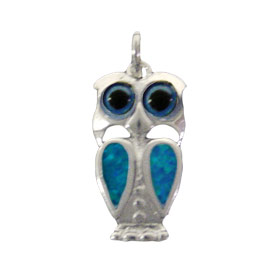 The Neptune Collection - Sterling Silver Pendant - Owl and Opal (8mm)