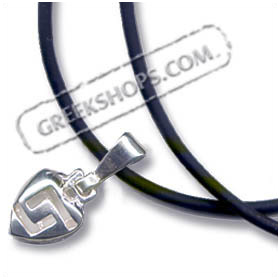 Sterling Silver Greek Key Heart Pendant Necklace