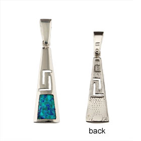 The Neptune Collection - Sterling Silver Pendant - Triangle w/ Greek Key & Opal (24mm)