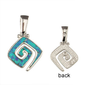 The Neptune Collection - Sterling Silver Pendant - Square Greek Key & Opal (12mm)