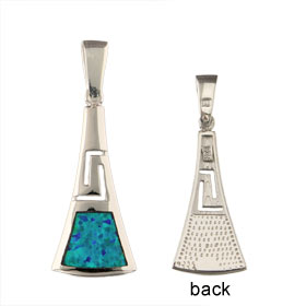 The Neptune Collection - Sterling Silver Pendant - Triangle w/ Greek Key & Opal (22mm)