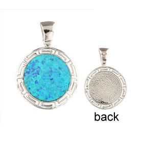 The Neptune Collection - Sterling Silver Pendant - Circle w/ Greek Key & Opal (24mm)
