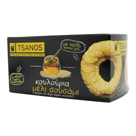 Tsanos Greek Cookies "Koulouria" with honey and sesame. 100gr